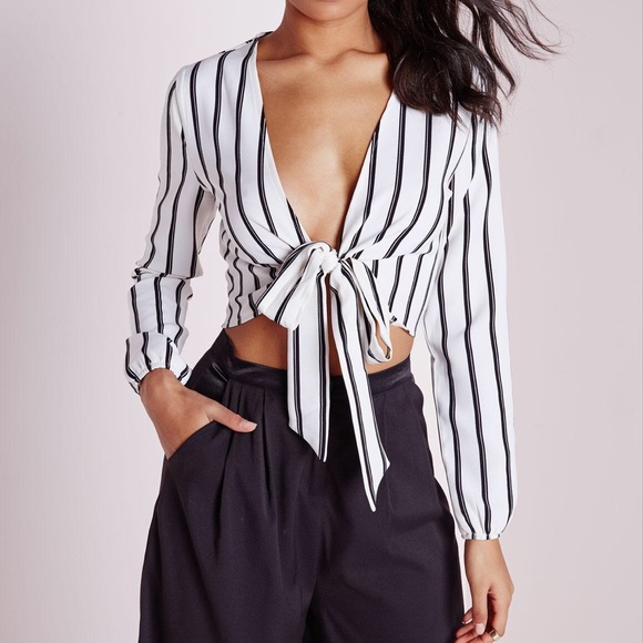 Missguided stripe tie front crop top - Picture 1 of 10